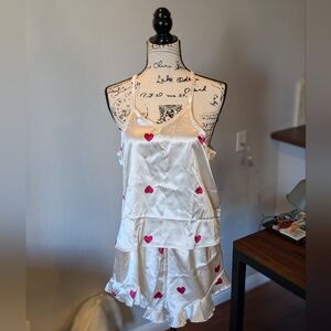 Abella Cream Pajama Set with Red Heart Accents